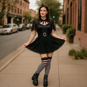 Trickz N Treatz ✦ Resting Witch Face Costume Set ✦ Satin Mini Dress Cape XS NWT